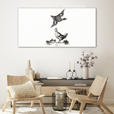 The bird world in black and white Glass Print