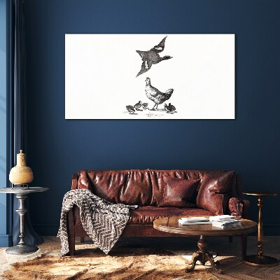 The bird world in black and white Glass Print