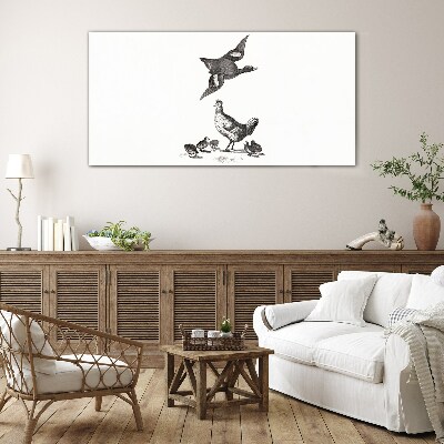 The bird world in black and white Glass Print