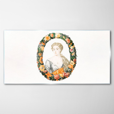 Portrait in a flower frame Glass Print