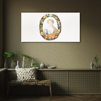 Portrait in a flower frame Glass Print