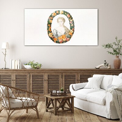 Portrait in a flower frame Glass Print