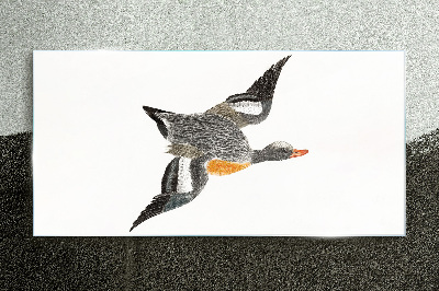 Flying goose in the colors of nature Glass Print