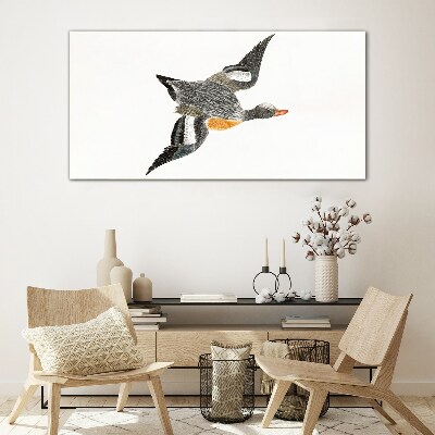 Flying goose in the colors of nature Glass Print