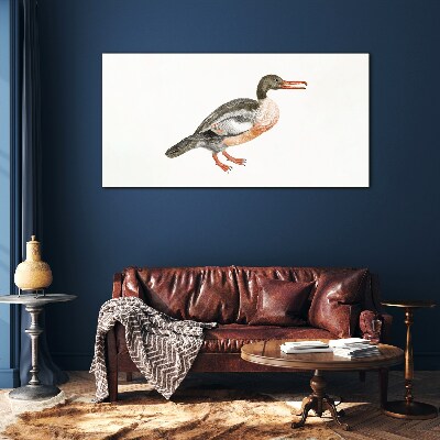Duck on a white canvas background Glass Print