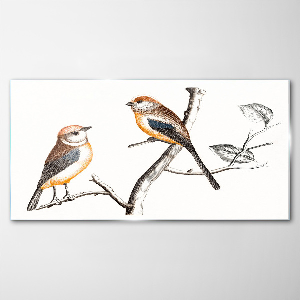 Birds on a branch Glass Print