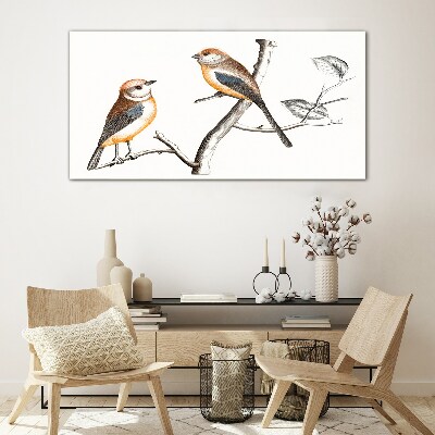 Birds on a branch Glass Print