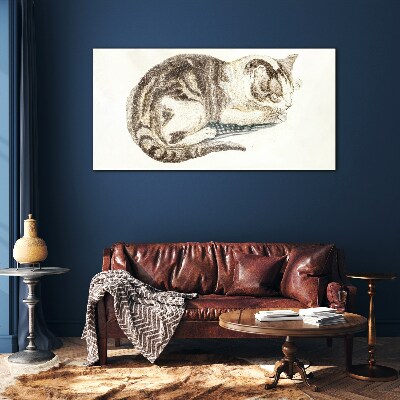 Sleepy cat on white background Glass Print