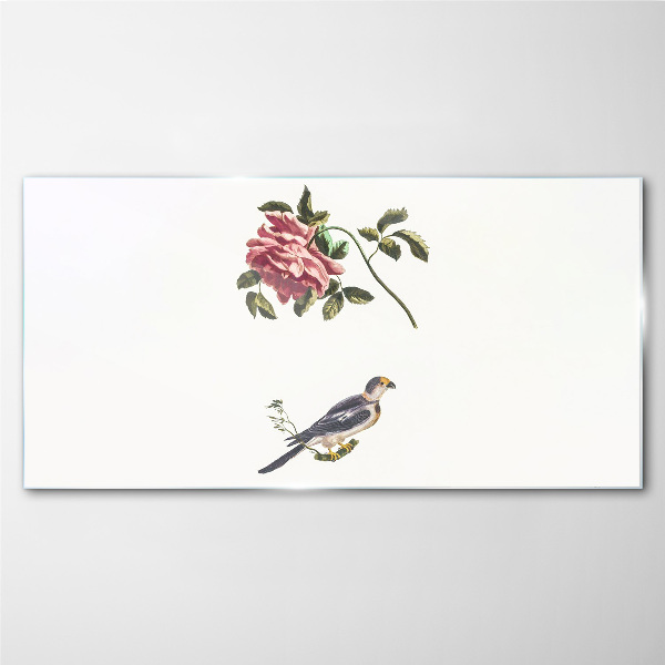 Rose and bird on a white background Glass Print