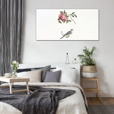 Rose and bird on a white background Glass Print