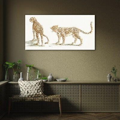 Leopards on the move Glass Print
