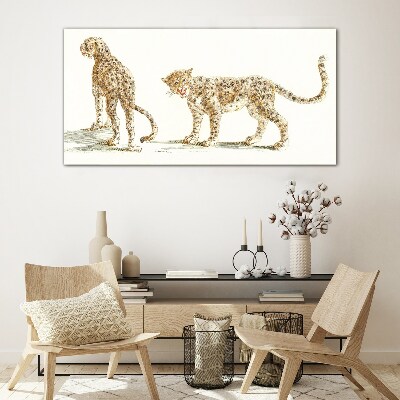 Leopards on the move Glass Print