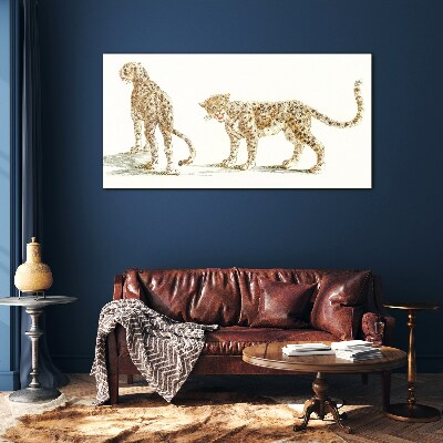Leopards on the move Glass Print