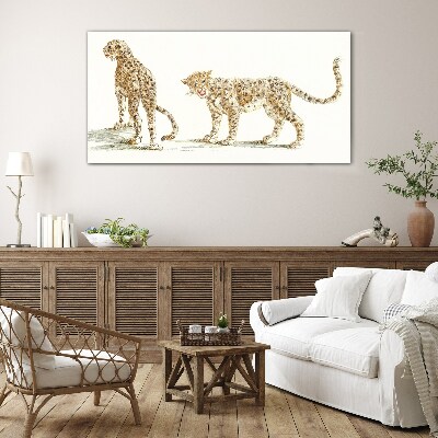 Leopards on the move Glass Print