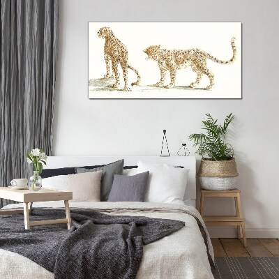Leopards on the move Glass Print