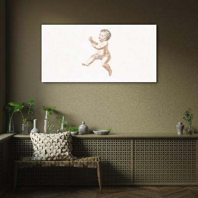 A happy toddler on the move Glass Print
