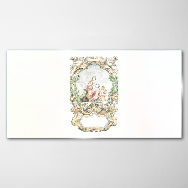 Romantic scene in a decorative frame Glass Print