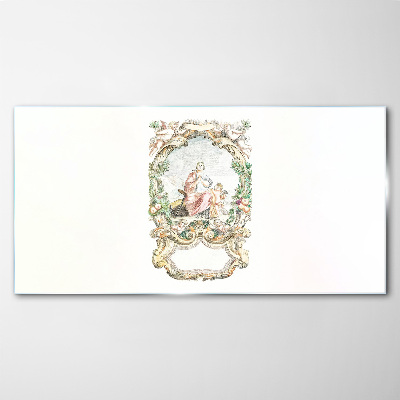 Romantic scene in a decorative frame Glass Print