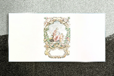 Romantic scene in a decorative frame Glass Print