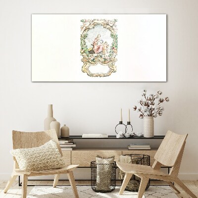 Romantic scene in a decorative frame Glass Print