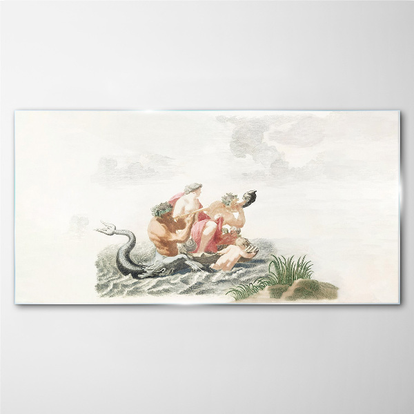 Mythical scene on the water Glass Print