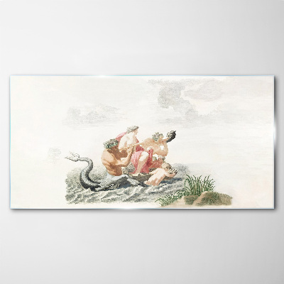 Mythical scene on the water Glass Print