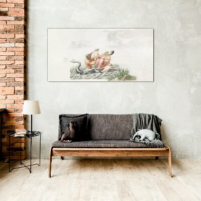 Mythical scene on the water Glass Print
