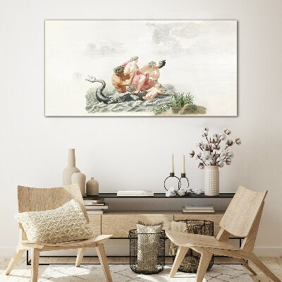 Mythical scene on the water Glass Print