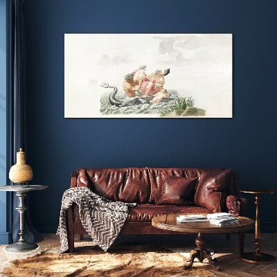 Mythical scene on the water Glass Print