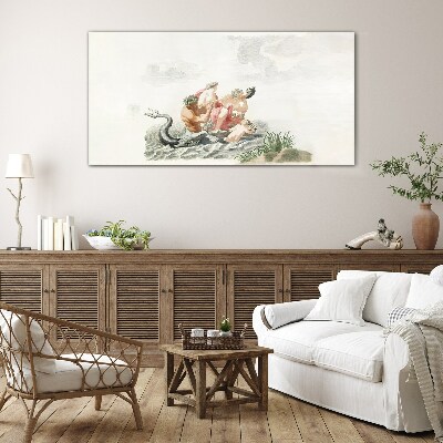 Mythical scene on the water Glass Print