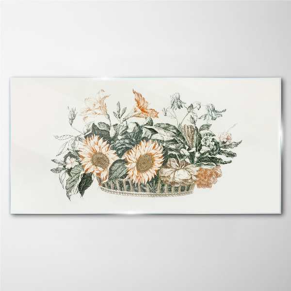Flower bouquet in a basket Glass Print