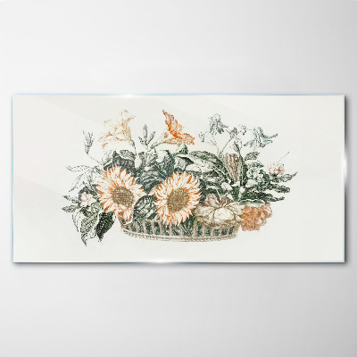 Flower bouquet in a basket Glass Print
