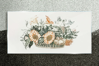 Flower bouquet in a basket Glass Print