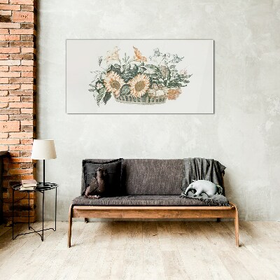 Flower bouquet in a basket Glass Print