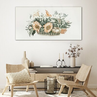 Flower bouquet in a basket Glass Print