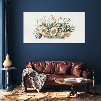 Flower bouquet in a basket Glass Print