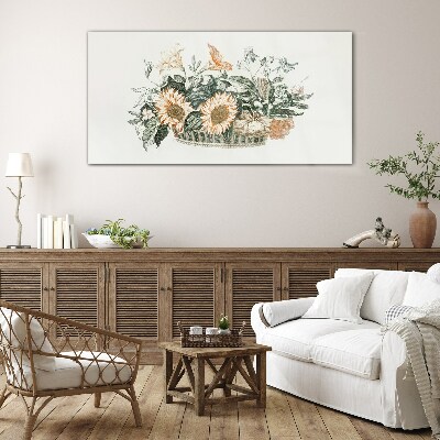 Flower bouquet in a basket Glass Print