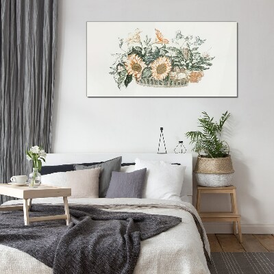 Flower bouquet in a basket Glass Print