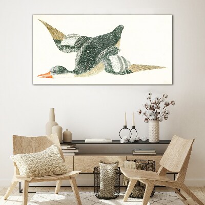 Flying bird in pastel colors Glass Print