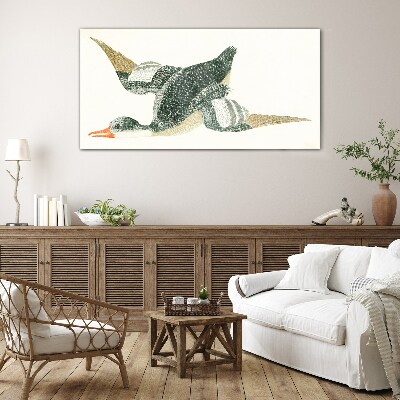 Flying bird in pastel colors Glass Print