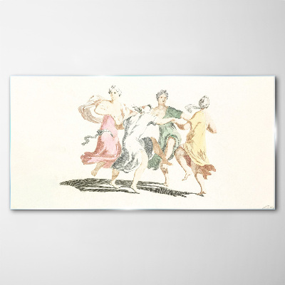 Dancing figures in pastel colors Glass Print