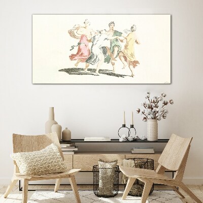 Dancing figures in pastel colors Glass Print