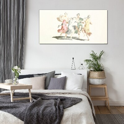 Dancing figures in pastel colors Glass Print