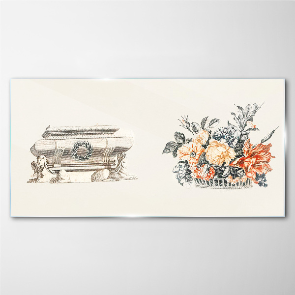Still life with a vase and flowers Glass Print