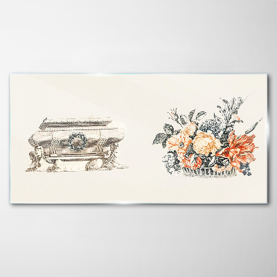 Still life with a vase and flowers Glass Print