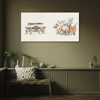 Still life with a vase and flowers Glass Print