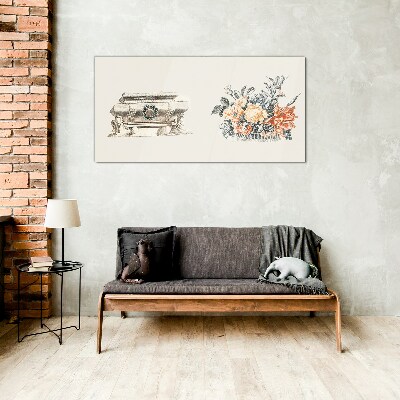 Still life with a vase and flowers Glass Print