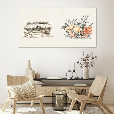 Still life with a vase and flowers Glass Print