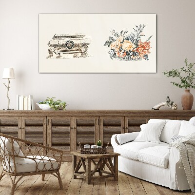 Still life with a vase and flowers Glass Print