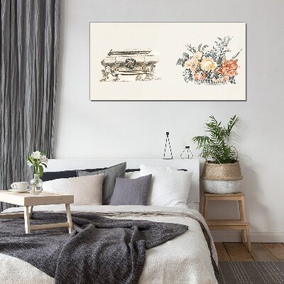 Still life with a vase and flowers Glass Print